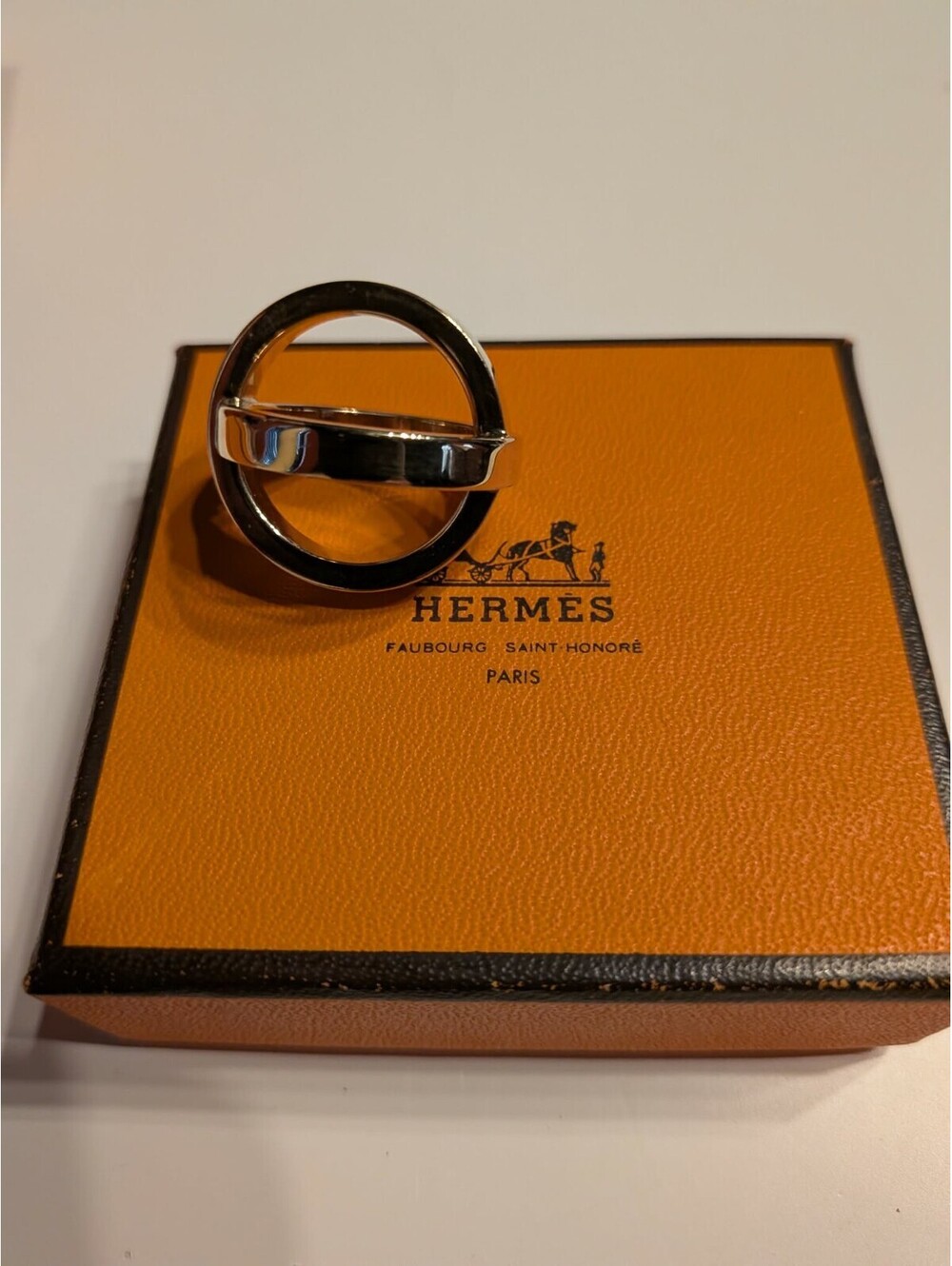 Hermes with Box! Gold Tone Cosmos Scarf Ring GP Authentic Vintage